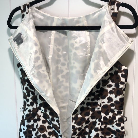 AnnTaylor 100 silk animal print sheath fitted dress lined back zip 4 - Picture 3 of 8